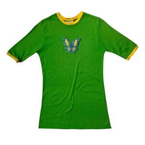 70s Vintage Embroidered Butterfly T-shirt Ringer Land n Sea fitted women's.